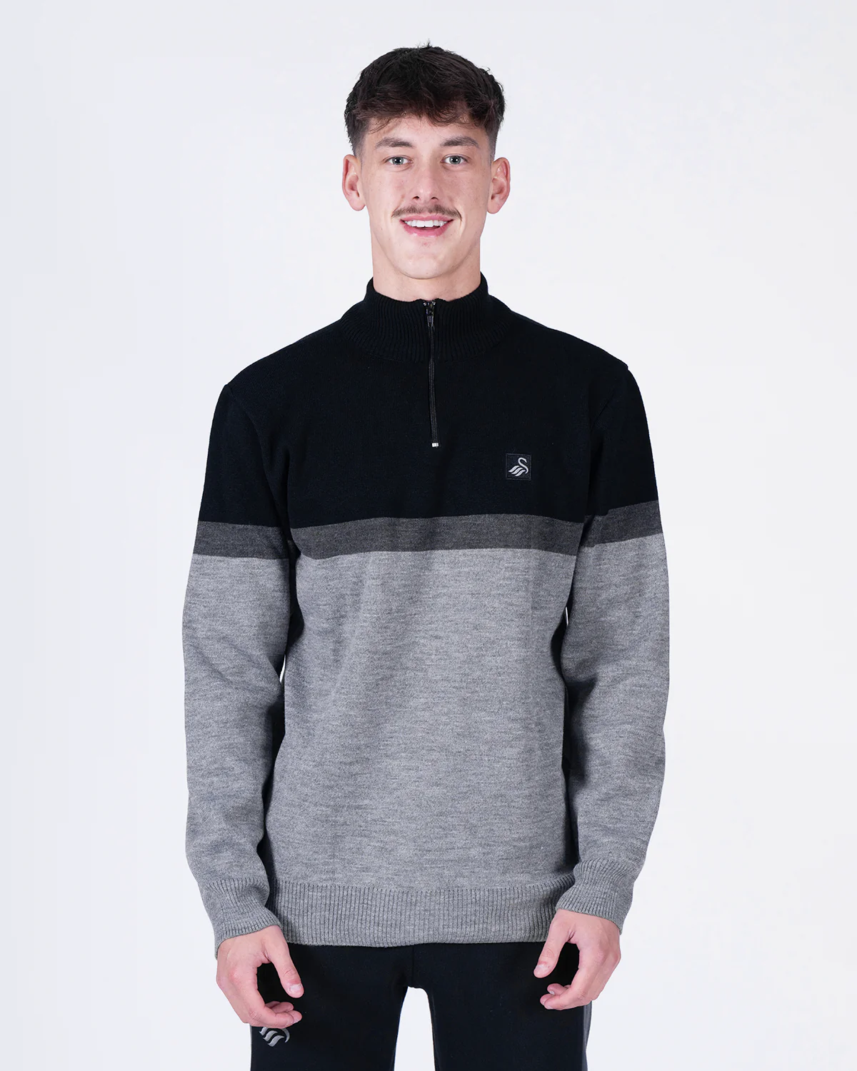 Adult Contrast 1/4 Zip - Black/Grey - Image 3