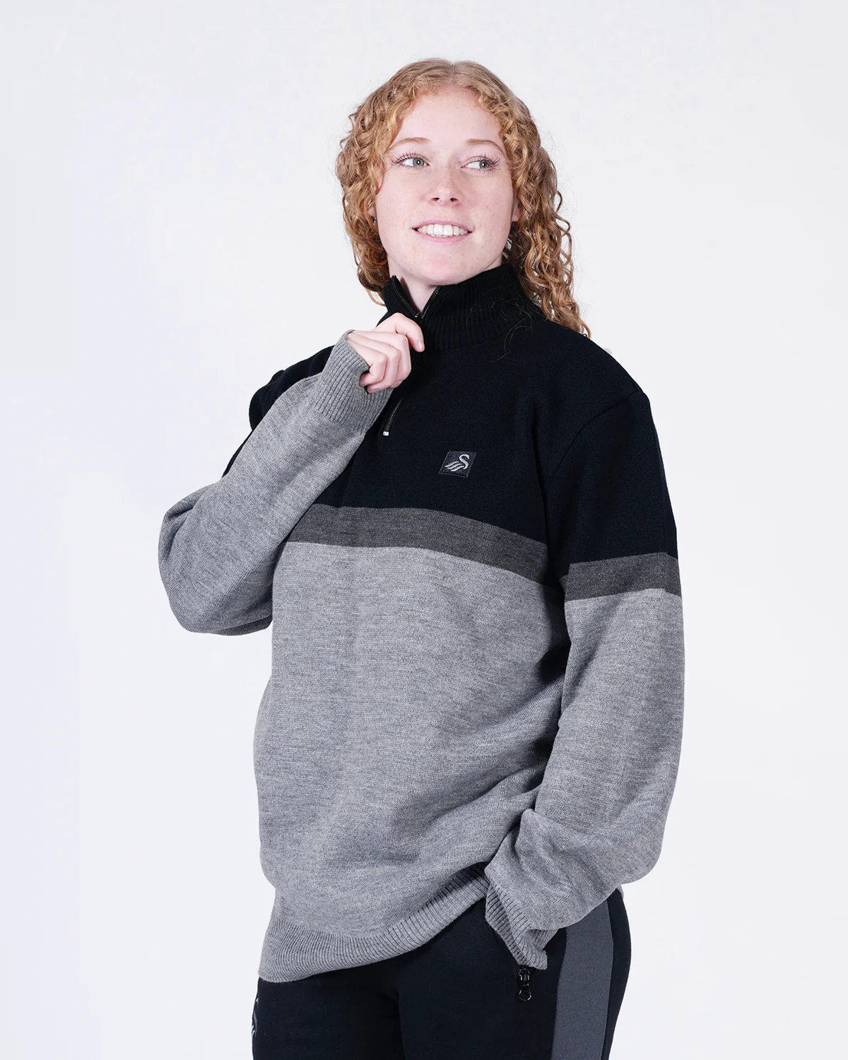 Adult Contrast 1/4 Zip - Black/Grey - Image 4